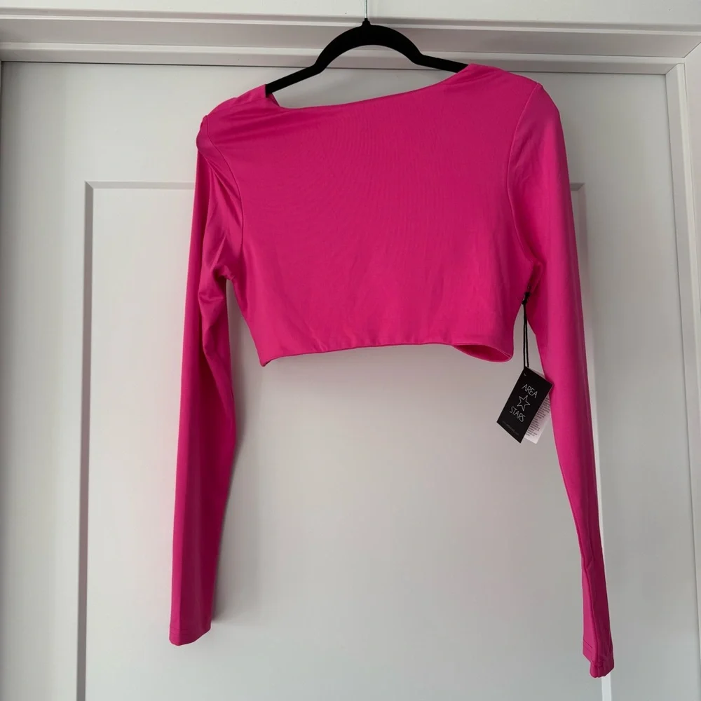 NWT- Area Stars Pink Criss Crossed Cropped Long Sleeve Sz M - Picture 5 of 12